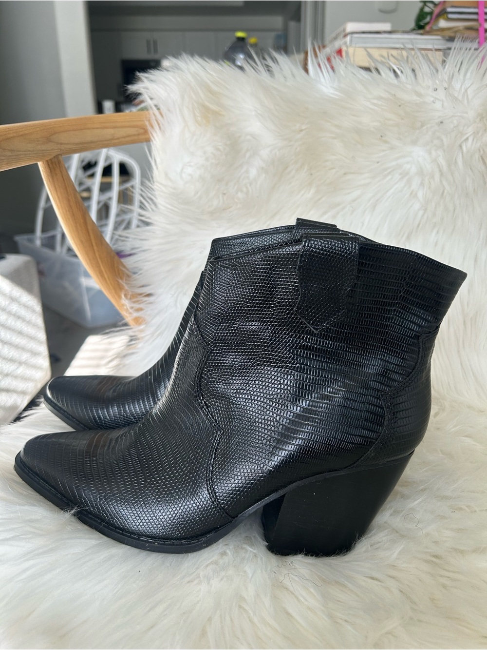 Chinese Laundry Black Textured Western Ankle Booties
